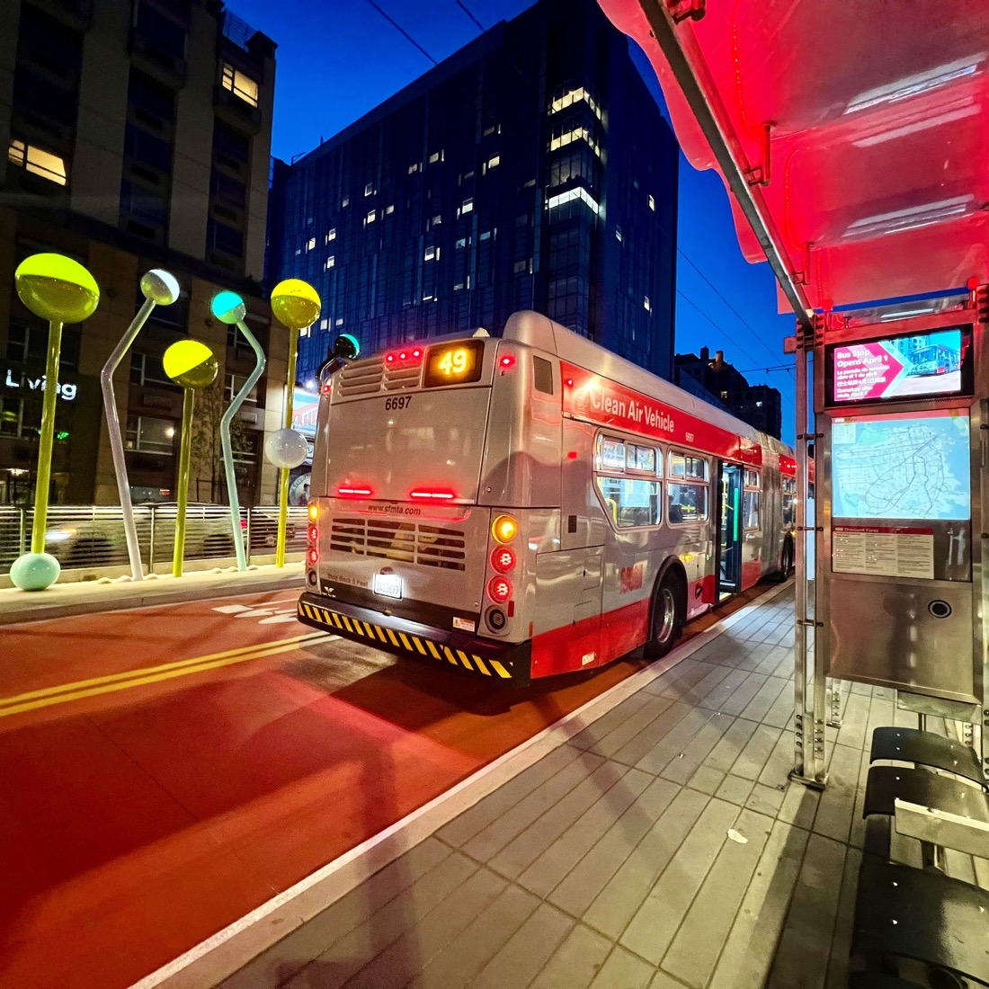 Route 49 stop, dusk