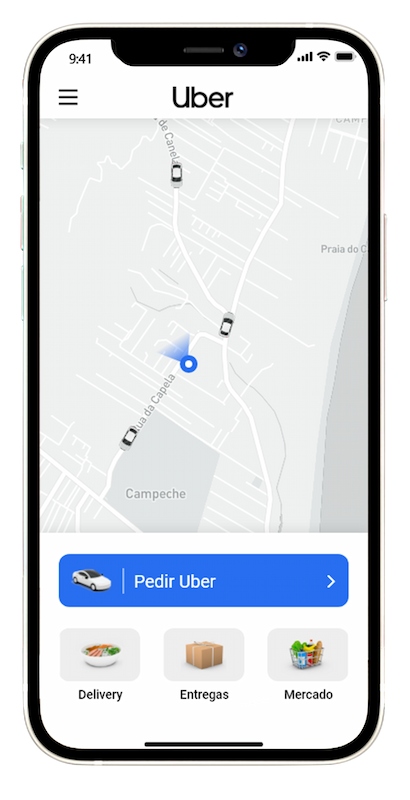 The shipped home screen: a map above a single, full-width request button.