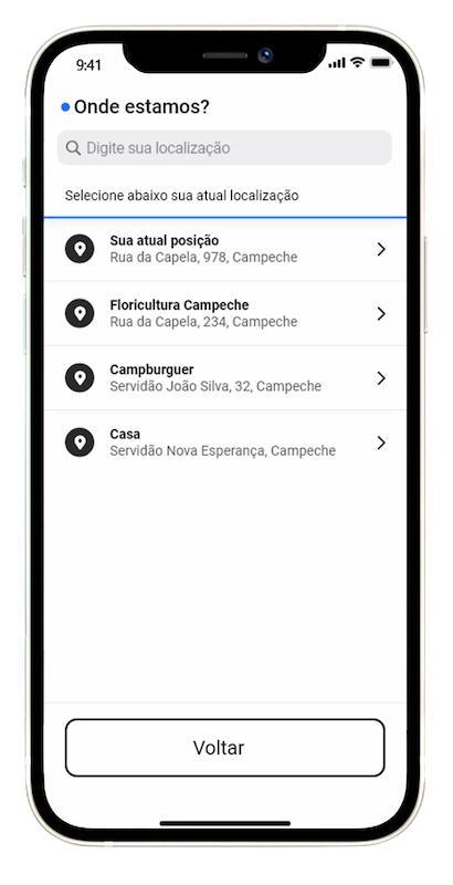 The shipped origin picker, with the step named at the top and a list of nearby places.