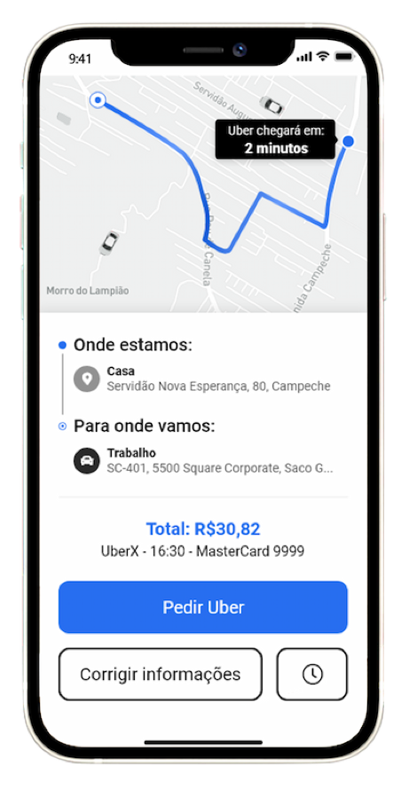 The shipped confirmation screen, summarising the ride, the price and the payment method.